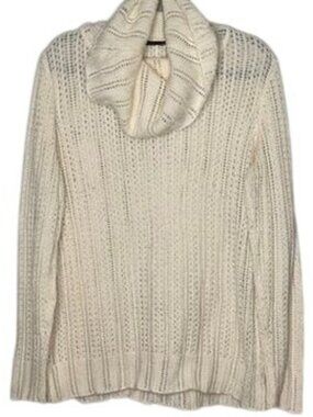 Cream Open Knit Sweater Cowl Neck Mesh Cozy Womens Comfy Soft Holiday Office